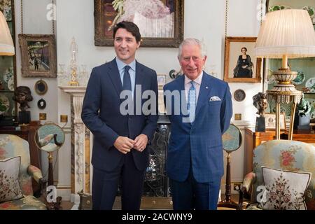 Der Prinz von Wales trifft kanadische Premierminister Justin Trudeau im Clarence House, Central London, als Staats- und Regierungschefs der NATO-Mitglieder sammeln bis 70 Jahre der Allianz. PA-Foto. Bild Datum: Dienstag, Dezember 3, 2019. Photo Credit: Victoria Jones/PA-Kabel Stockfoto