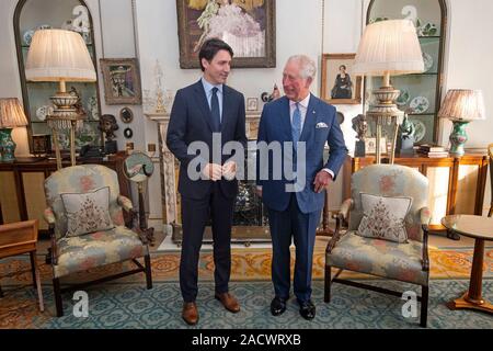 Der Prinz von Wales trifft kanadische Premierminister Justin Trudeau im Clarence House, Central London, als Staats- und Regierungschefs der NATO-Mitglieder sammeln bis 70 Jahre der Allianz. PA-Foto. Bild Datum: Dienstag, Dezember 3, 2019. Photo Credit: Victoria Jones/PA-Kabel Stockfoto