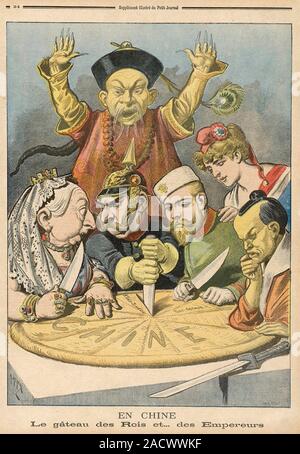 Die Kuchen der Könige Französisch Cartoon 1898 Übersicht Breitian, Deutschland, Russland und Japan China Division während Frankreich auf aussieht. Stockfoto