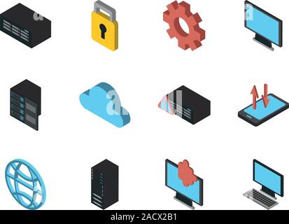 Bündel der Datenserver ein Symbole Stock Vektor