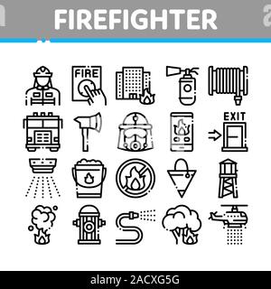 Feuerwehrmannproduktfeuerwehrmannausrüstung Sammlung Icons Set Vector Stock Vektor