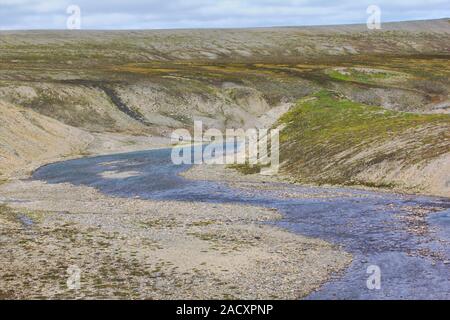 Knappe Landschaft der kalte arktische Wüste. Nowaja Semlja Archipel. Atomtests Bereich 1 Stockfoto