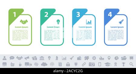 Infografik design Business Konzept Vector Illustration mit 4 Schritte und Optionen oder Prozesse, Arbeitsabläufe oder Diagramm oder Web button Banner dar Stock Vektor