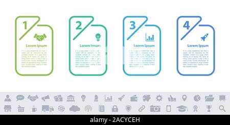 Infografik design Business Konzept Vector Illustration mit 4 Schritte und Optionen oder Prozesse, Arbeitsabläufe oder Diagramm oder Web button Banner dar Stock Vektor