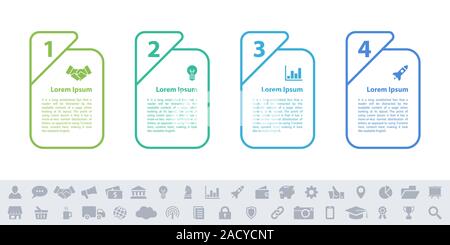 Infografik design Business Konzept Vector Illustration mit 4 Schritte und Optionen oder Prozesse, Arbeitsabläufe oder Diagramm oder Web button Banner dar Stock Vektor