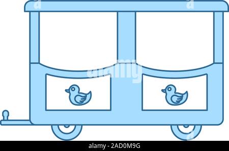 Wagen der Kinder Zug Symbol. Dünne Linie mit blauer Füllung Design. Vector Illustration. Stock Vektor