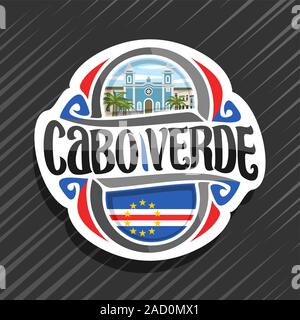 Vektor Logo für die Republik Cabo Verde, Kühlschrank Magnet mit kapverdischen Staat Flagge, original brush Schrift für Worte Cabo Verde und nationales Symbol - Stock Vektor