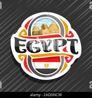 Vektor logo für Ägypten Land, Kühlschrank Magnet mit ägyptischen Staat Flagge, original brush Schrift für Wort Ägypten und nationalen ägyptischen Symbol - Pyramiden Stock Vektor