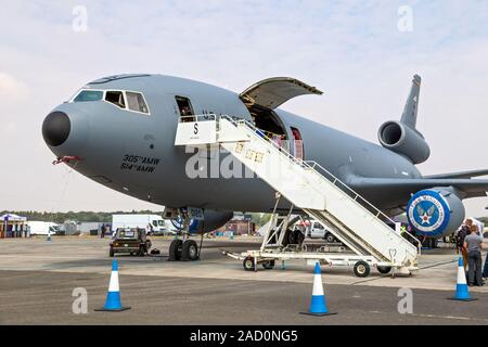 FAIRFORD, ENGLAND - May 13, 2018: US Air Force KC-10A Extender Tankflugzeug auf Anzeige an RAF Fairford Airbase. Stockfoto