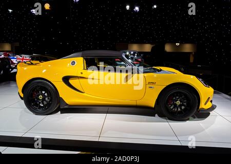 Brüssel - Jan 18, 2019: Lotus Elise Cup 250 Sportwagen auf dem Brüsseler Autosalon 2019 Motor Show präsentiert. Stockfoto