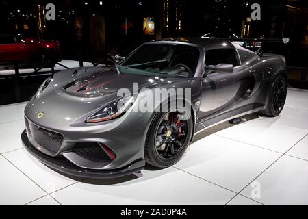 Brüssel - Jan 18, 2019: Lotus Exige Cup 430 Sportwagen auf dem Brüsseler Autosalon 2019 Motor Show präsentiert. Stockfoto