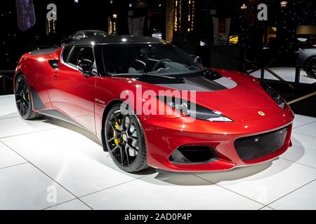 Brüssel - Jan 18, 2019: Lotus Evora GT 410 Sport Sport Auto auf dem Brüsseler Autosalon 2019 Motor Show präsentiert. Stockfoto