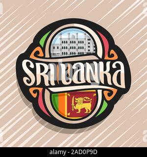 Vektor logo für Sri Lanka Land, Kühlschrank Magnet mit Sri Lankan State Flag, original brush Schrift für Worte Sri Lanka und nationalen srilankan Symbol Stock Vektor