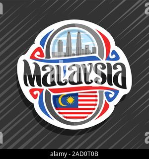 Vektor logo für Malaysia Land, Kühlschrank Magnet mit malaysischen Staat Flagge, original brush Schrift für Wort Malaysia und nationale malaysische Symbol-P Stock Vektor