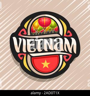 Vektor logo für Vietnam Land, Kühlschrank Magnet mit staatliche vietnamesische Flag, original brush Schrift für Wort Vietnam und nationalen vietnamesischen Symbol-c Stock Vektor