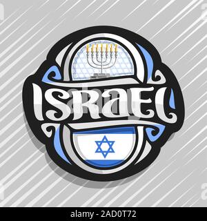 Vektor logo für Israel Land, Kühlschrank Magnet mit israelischen Staat Flagge, original brush Schrift für Wort Israel und nationalen jüdischen Symbol - menorah wi Stock Vektor