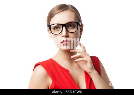 Selbstbewusste junge Frau in Gläsern Stockfoto