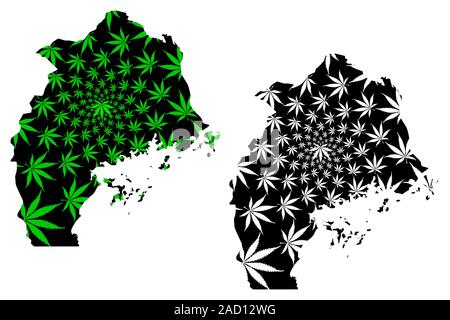 Zentrale Region (Regionen von Uganda, Republik Uganda, administrative divisions) Karte ist Cannabis blatt grün und schwarz, zentrale Karte aus ma ausgelegt Stock Vektor