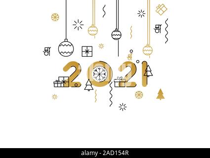 Frohes Neues Jahr 2021 Grußkarte. Vector Illustration in einem flachen Stil für Grußkarten, Banner, Einladungen, Plakate und Website. - Vektor illustra Stock Vektor