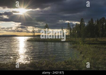 Abendstimmung am See, muddus Nationalpark, Lappland, Schweden Stockfoto