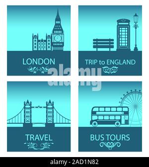 Abstrakte Postkarten für Reise von England mit Silhouette Hintergrund abstrakt London Skyline Stockfoto