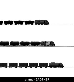 Drei Schulen mit angetriebenen Lokomotive, Zisternen Öl, Kohle-Fracht Stockfoto