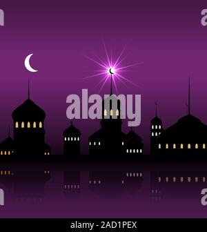 Ramadan Kareem Nacht Hintergrund Silhouette Moschee mit Minarett Stockfoto