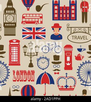 Alten nahtlose Textur der Silhouetten Symbole von Großbritannien, Stockfoto