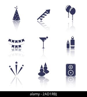 Party Icons von Urlaub und Geburtstag-Objekten Stockfoto