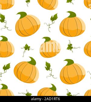 Nahtlose Muster mit orange Kürbisse und grünen Blättern.  Abbildung. Stockfoto