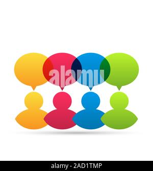Bunte Menschen Symbole mit Dialog Sprechblasen Stockfoto