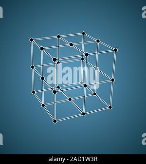 Drahtgitter Mesh polygonalen Element. Cube mit verbundenen Linien und Punkte.  Abbildung. Stockfoto