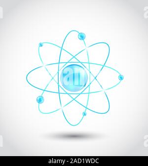 Atom-Symbol isoliert auf weißem Hintergrund Stockfoto