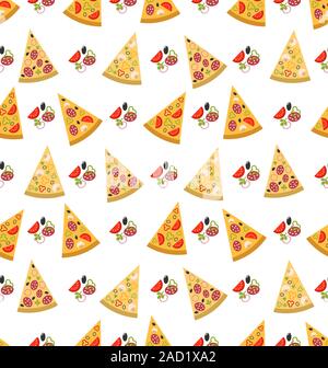 Nahtlose Muster mit Scheiben von Pizza Stockfoto