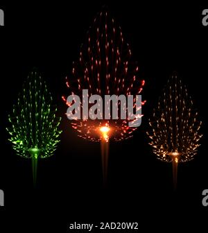 Festlichen Feuerwerk drei unterschiedliche Farbe Form Kiefer Stockfoto