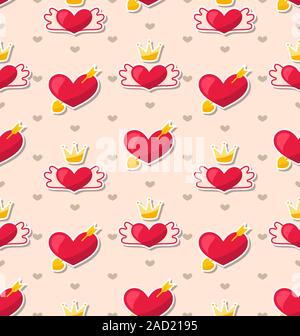 Nahtlose Muster mit Herzen zum Valentinstag Stockfoto