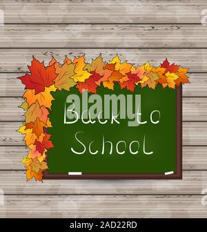Schule grüner Grundplatte mit Blättern aus Holz Textur Stockfoto