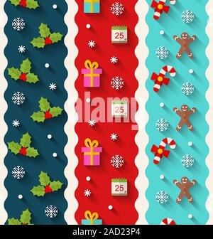 Eingestellte Wallpaper für Weihnachten und glückliches neues Jahr Stockfoto