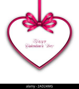 Feier-Karte in Form Herz mit Band für den Valentinstag Stockfoto