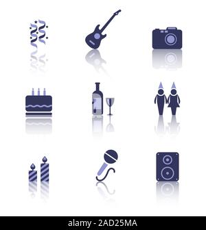 Party Icons von Urlaub und Geburtstag-Objekten Stockfoto