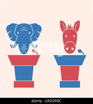 Esel und Elefanten als Redner Symbole Votum der USA Stockfoto