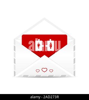 Unverschlossenen Umschlag mit Valentine Postkarte Stockfoto