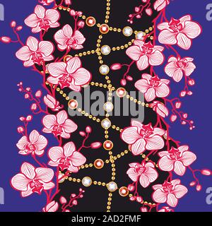 Nahtlose florales Muster mit goldenen Ornamenten Ketten. - Vektor Stock Vektor