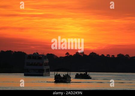 Sambesi Sonnenuntergang Dinner Kreuzfahrt Stockfoto