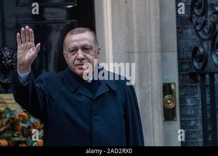 London, Großbritannien 3. Dez. 2019 die Staats- und Regierungschefs der NATO in Downing Street 10 während des NATO-Gipfels Recep Tayyip Erdogan, dem Präsidenten der Türkei, Kredit Ian DavidsonAlamy leben Nachrichten Stockfoto