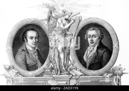 Portrait von André Chenier, geboren 1762, gestorben 1794, und Jean Antoine Roucher, geboren 1745, gestorben 1794. Französischer Dichter. Antike Abbildung, 1890. Stockfoto