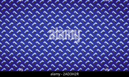 Dekoriert blau Metall oberfläche. Metall nieten Muster. Abstrakte stahl Panoramablick Hintergrund. Pop Art Stil. 3D-Rendering Stockfoto