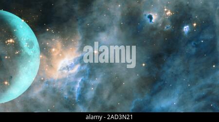 Planet Venus from outer space. Planets of solar system. Space nebula. Cosmic cluster of stars. Outer space background. Panoramic image Stockfoto