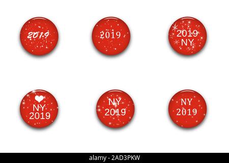 Satz von Weihnachten design Runde rote Glas Button auf weißem Hintergrund. Winter Urlaub 3D-Darstellung Stockfoto