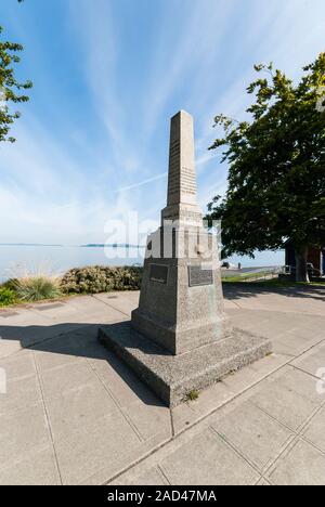 Geburtsort von Seattle Denkmal am 63. Ave SW und Alki Avenue SW in West Seattle, Washington. Wie Plymouth Rock. Stockfoto